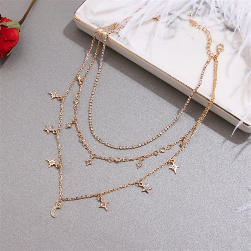“Moon Child” Starry Diamond Night Sky Layered Trendy Gold Festival Necklace - Picture 2 of 6